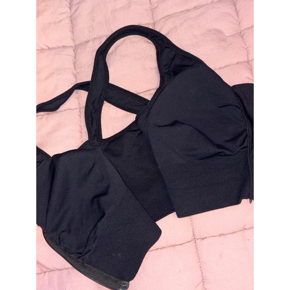 Womens‎ Black Front Zip High Impact Sports Bra Racerback Lightly Padded Large - Picture 4 of 4